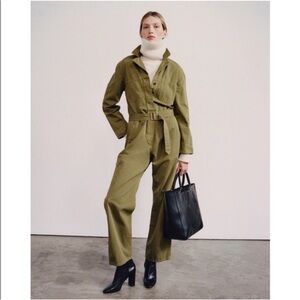 NILI LOTAN Marie Utility Jumpsuit Green Size Medium
